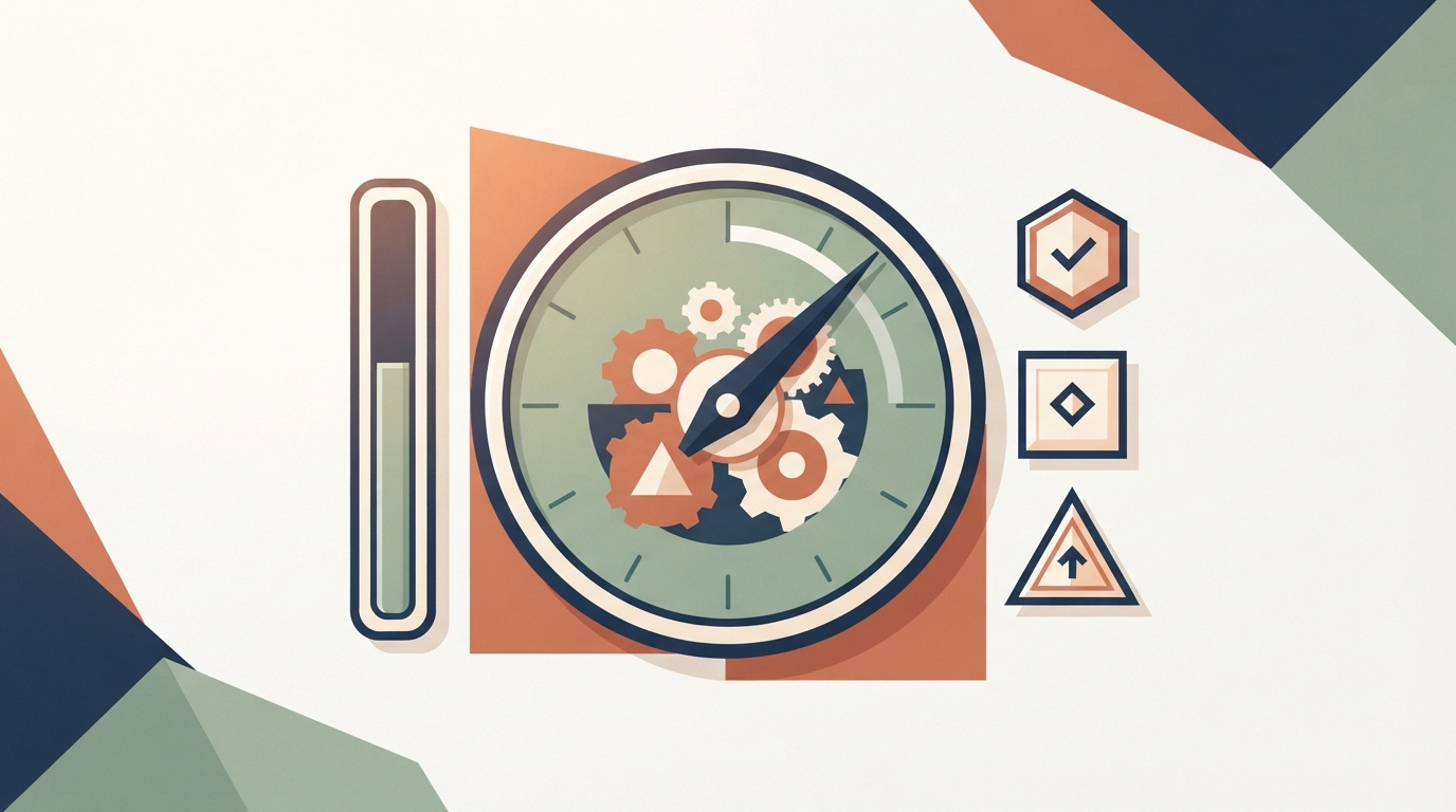 Minimalist vector illustration of a sixty second timer representing rapid editorial draft verification routine.