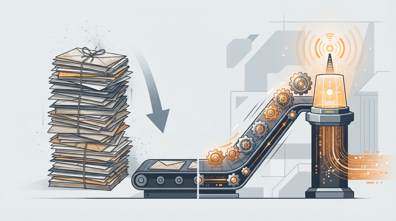 Visual illustration of automated pipeline workflows delivering fast updates compared to manual agency paperwork.