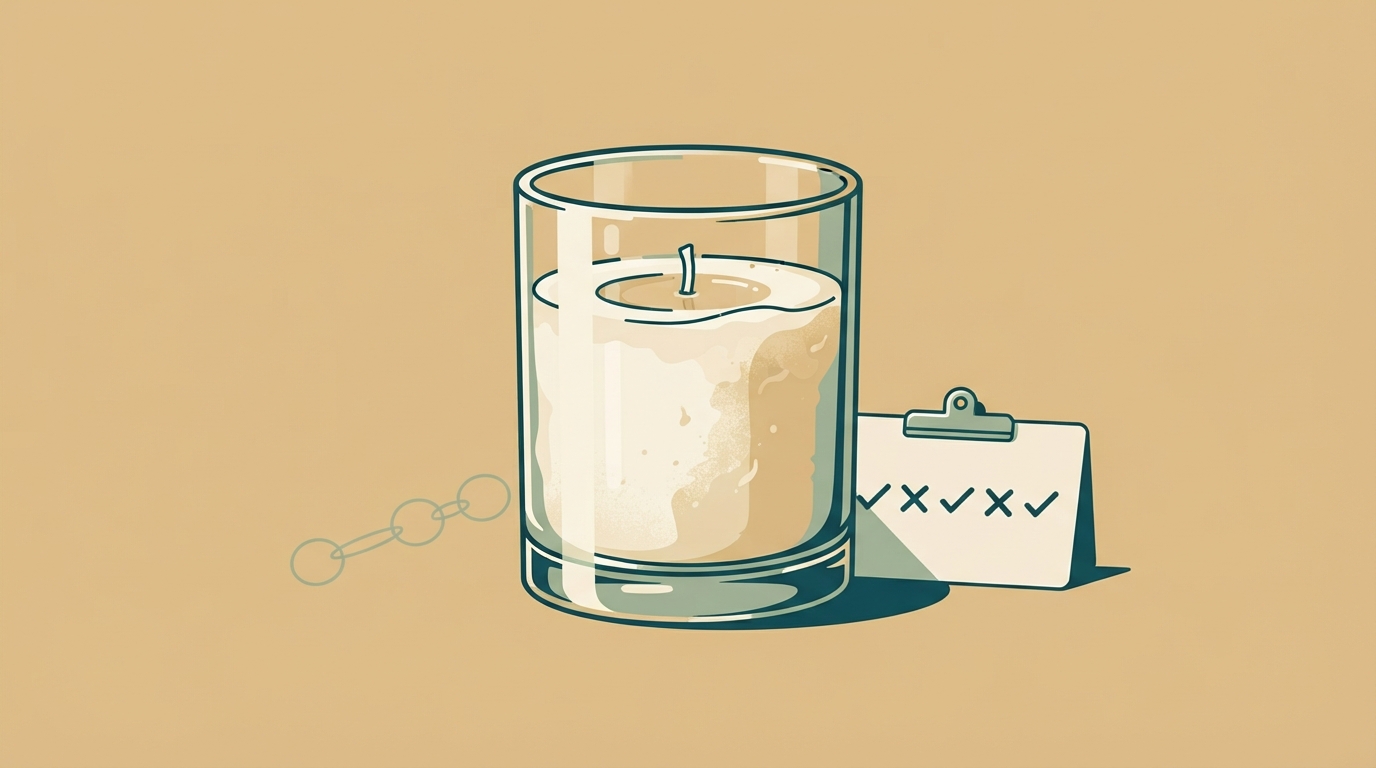 Soy candle jar beside a checklist of verified citation marks