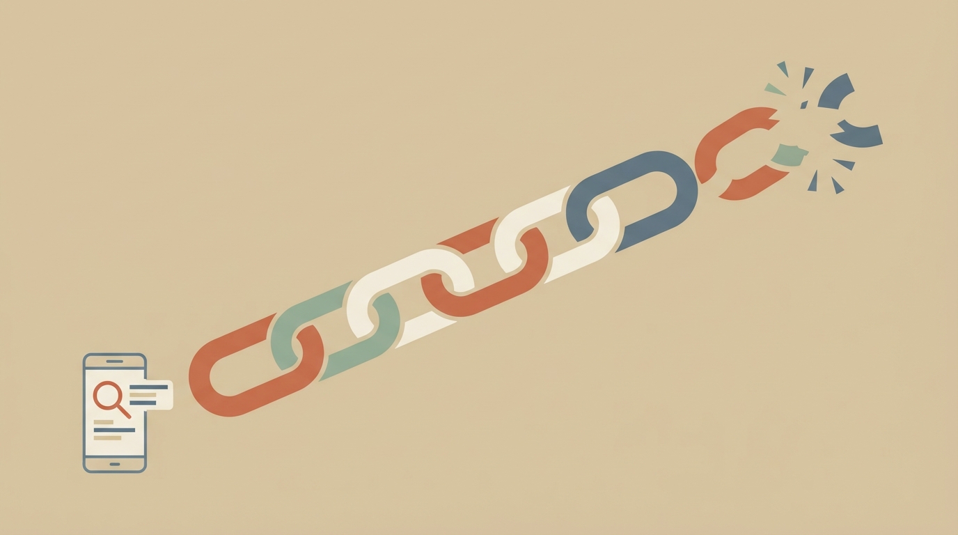 Chain of linked source icons with broken links showing unverified citations